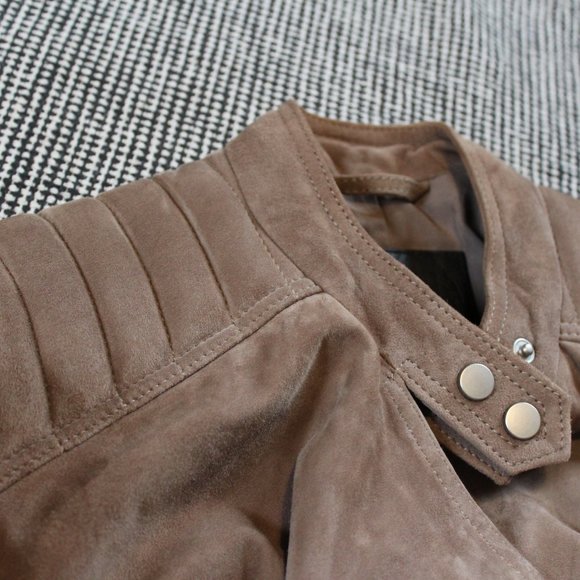 All Saints soft goat leather suede light drown stand collar jacket US-6/S UK-10 - Picture 10 of 16